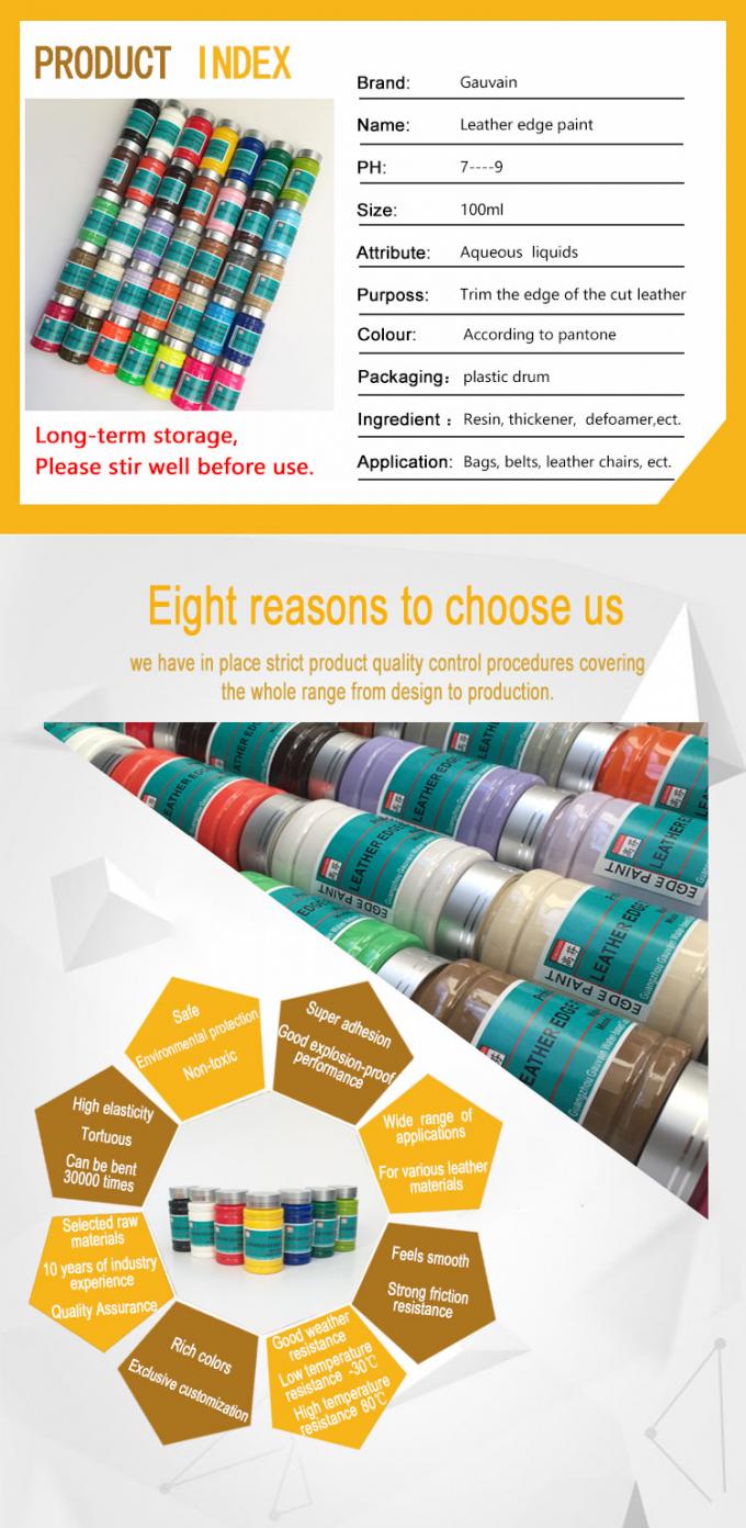 Premium Series Colors Water Base Leather Edge Ink for Leather Handbags and Shoes Edge Paint 100ml/bottle 2